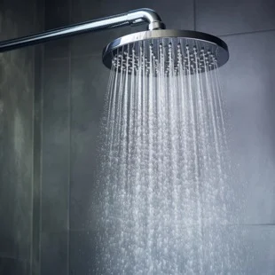 Bright modern shower where hard-water scale and residue are commonly noticed